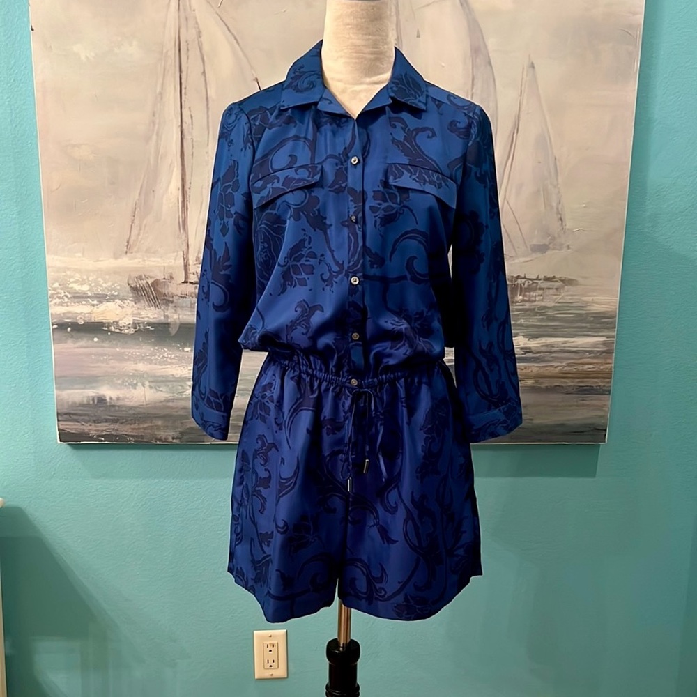 NWT Banana Republic Blue Long Sleeve Floral Romper, Sz 4